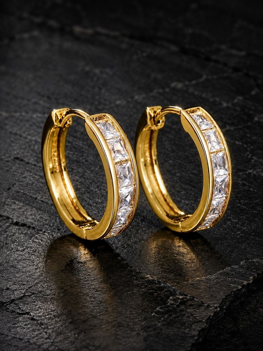 Gold Princess Cut Hoop Earrings